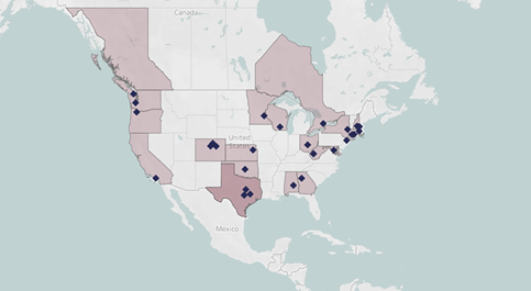 US/Canada map showing location of DOERS3 members